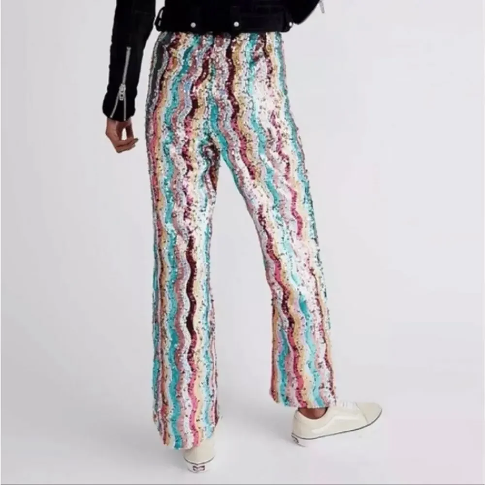 Free People Dance Again Retro Rainbow Sequin Size 2 Pants